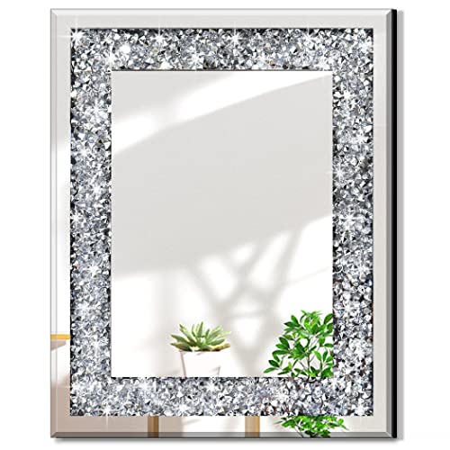 QMDECOR Rectangle Sparkling Decorative Wall Mirror for Home Decoration with Silver Crystal Crush Diamond Décor, Dimention16x20x1 inch, Wall Hang Frameless Mirrors Glass Diamond Décor. - Image 1