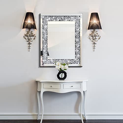 QMDECOR Rectangle Sparkling Decorative Wall Mirror for Home Decoration with Silver Crystal Crush Diamond Décor, Dimention16x20x1 inch, Wall Hang Frameless Mirrors Glass Diamond Décor. - Image 5