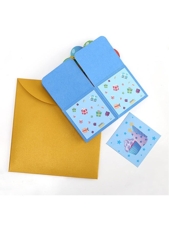 Peachjoy بطاقات عيد ميلاد سعيدة، بطاقة تهنئة عيد ميلاد ثلاثية الأبعاد، بطاقة عيد ميلاد منبثقة مع أظرف ووسم رسالة للنساء، الرجال، الأطفال، زرقاء - Image 2