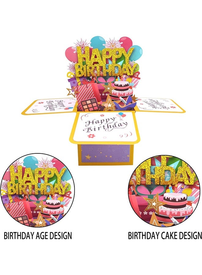 Peachjoy بطاقات عيد ميلاد سعيدة، بطاقة تهنئة عيد ميلاد ثلاثية الأبعاد، بطاقة عيد ميلاد منبثقة مع أظرف ووسم رسالة للنساء، الرجال، الأطفال، زرقاء - Image 4