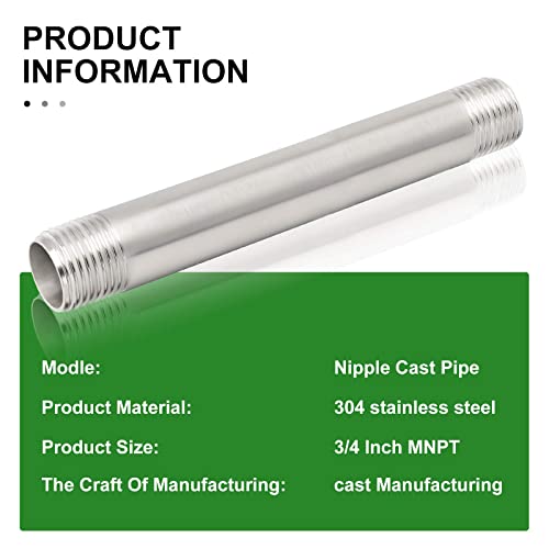 TAISHER 2PCS Stainless Steel Pipe Fittings, 3/4" NPT x 3/4" NPT Male Threaded, 8" Length Nipple Cast Pipe - Image 5