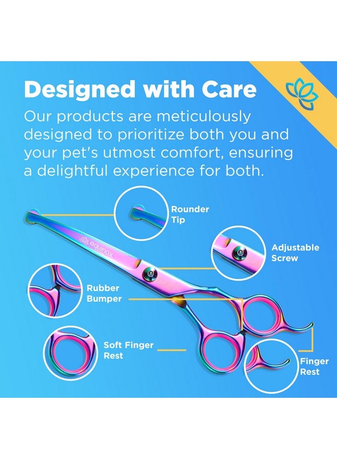 Equinox International Equinox Dog Grooming Scissors & Deshedder  7 In 1 Pet Grooming Scissors Set With Undercoat Brush  Curved Dog Scissors With Safety Tips  Includes Thinning & Rounded Shears  For Dogs & Cats - Image 4