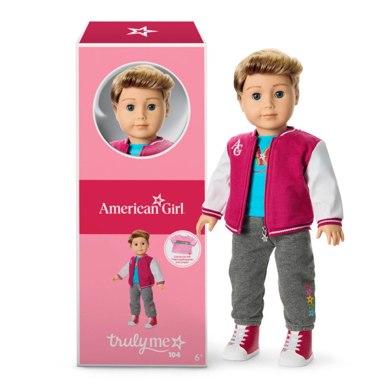 دمية أمريكان جيرل ترولي مي 18 بوصة 104 بعيون زرقاء داكنة وشعر كراميل مستقيم وبشرة فاتحة للأعمار من 6 سنوات