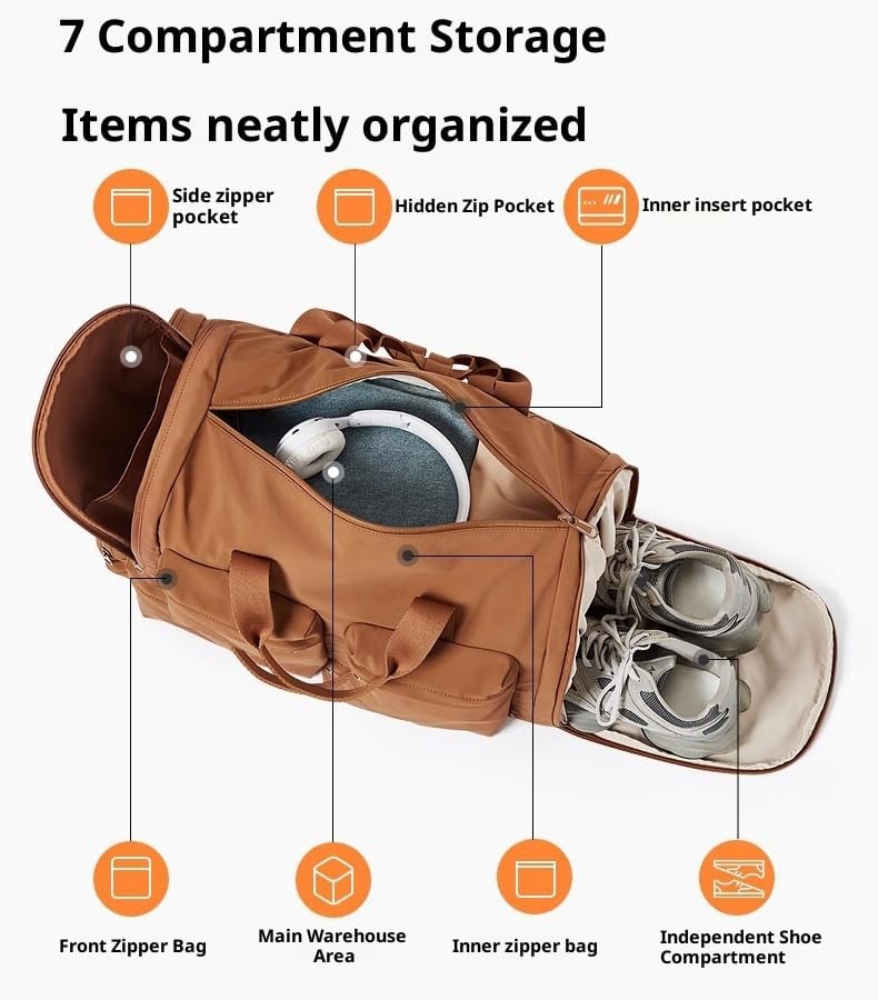 ALANX Gym Bag Travel Duffel Bag Foldable Sports Luggage with Shoes Compartment Weekender Water-Resistant Workout bag for Men and Women Perfect for Gym Travel Short Trips, Brown, Classic - Image 3