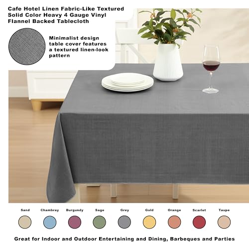 Lintex Cafe Hotel Linen Look Vinyl Flannel Backed Tablecloth, Heavyweight 4 Gauge, 60 x 120 Inch Rectangle, Grey Indoor Outdoor Waterproof Wipe Clean Table Cover - Image 2