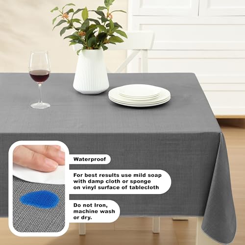 Lintex Cafe Hotel Linen Look Vinyl Flannel Backed Tablecloth, Heavyweight 4 Gauge, 60 x 120 Inch Rectangle, Grey Indoor Outdoor Waterproof Wipe Clean Table Cover - Image 3