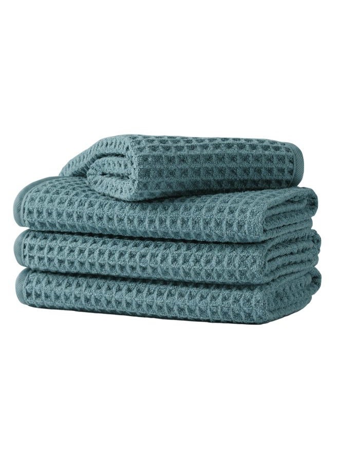 Microfiber Waffle Face Towels, 4 Pieces, Soft, Absorbent, Fast Drying, Lint Free (Green) - Image 1