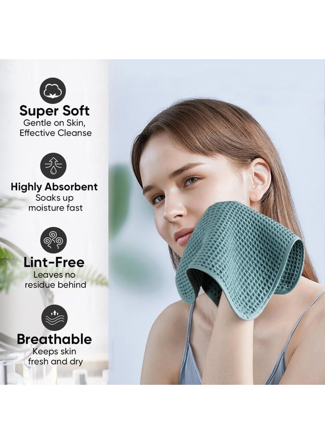 Microfiber Waffle Face Towels, 4 Pieces, Soft, Absorbent, Fast Drying, Lint Free (Green) - Image 4