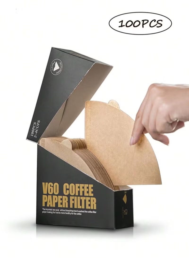 JUE-FISH Cone Coffee Filter in Beige V60 size having 100 Pieces Disposable Paper - Image 1