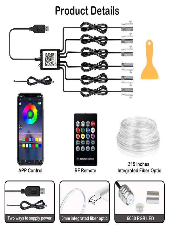 DEHERANE Interior Car LED Strip Lights, RGB 6 in 1 Ambient Lighting Kit with 315 inches Integrated Fiber Optic, 16 Million Colors Car Interior Lights with Wireless APP& Remote Control, Sync to Music - Image 5
