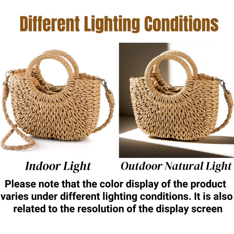 Noamus Women Straw Handbag, Mini Summer Beach Rattan Tote Bag, Woven Semi-circle Clutch Bag Handmade Purse, Small Crossbody Crochet Handbag with Top Handle for Travel Vacation - Image 5