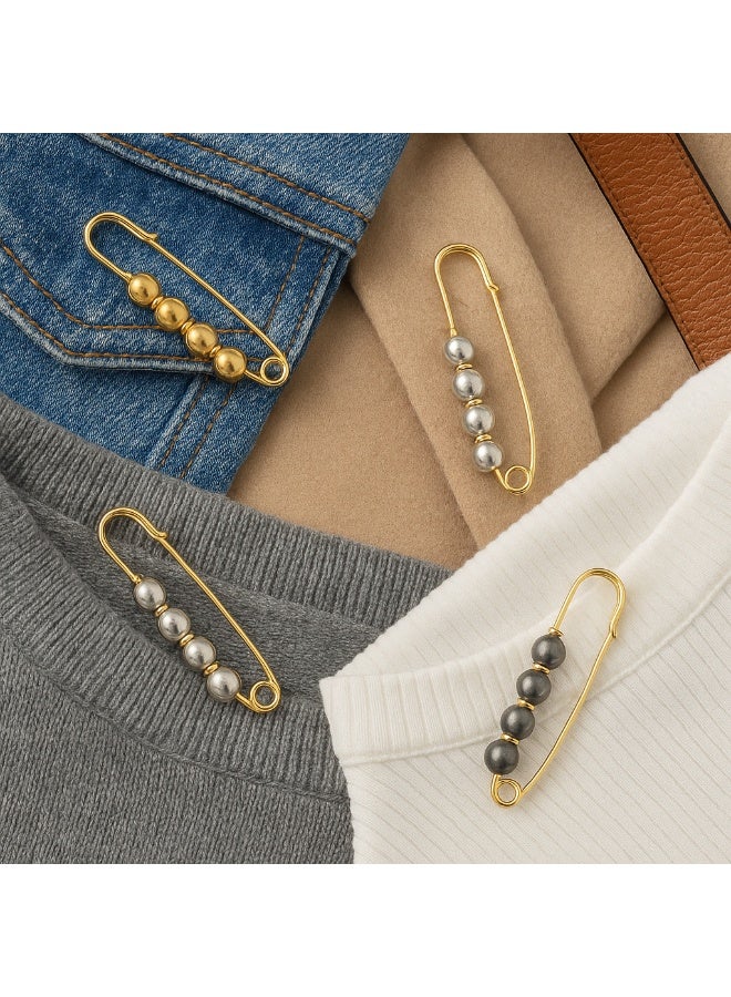 طقم دبابيس بروش لامعة – 6 قطع بتصميم أنيق لتثبيت الجيب والملابس (ذهبي – فضي – رمادي) - Image 4