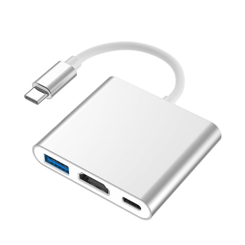 ZERO 3IN1 TYPE-C Adapter Support HDMI and USB 3.0 with PD – Ultra Fast 4K Connectivity – Silver - Image 1
