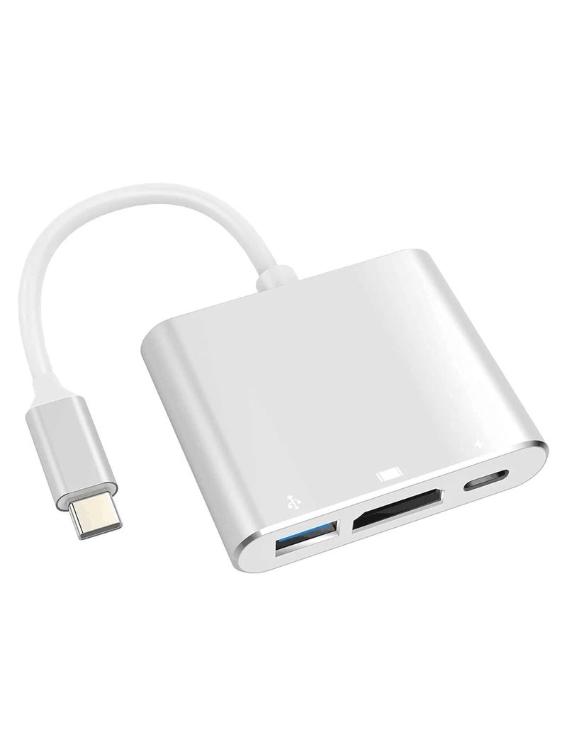 ZERO 3IN1 TYPE-C Adapter Support HDMI and USB 3.0 with PD – Ultra Fast 4K Connectivity – Silver - Image 2