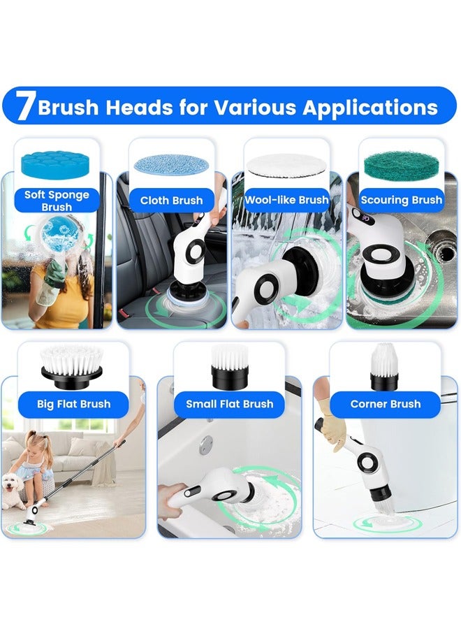Joshberg Electric Spin Scrubber,Rechargeable Cordless Shower Scrubber Cleaning Brush with 7 Replaceable Brush Heads, IPX7 Bathroom Scrubber with Extension Handle,Electric Cleaning Brush for Cleaning Tile, Sink, Window, Floor, Tub, Car - Image 2
