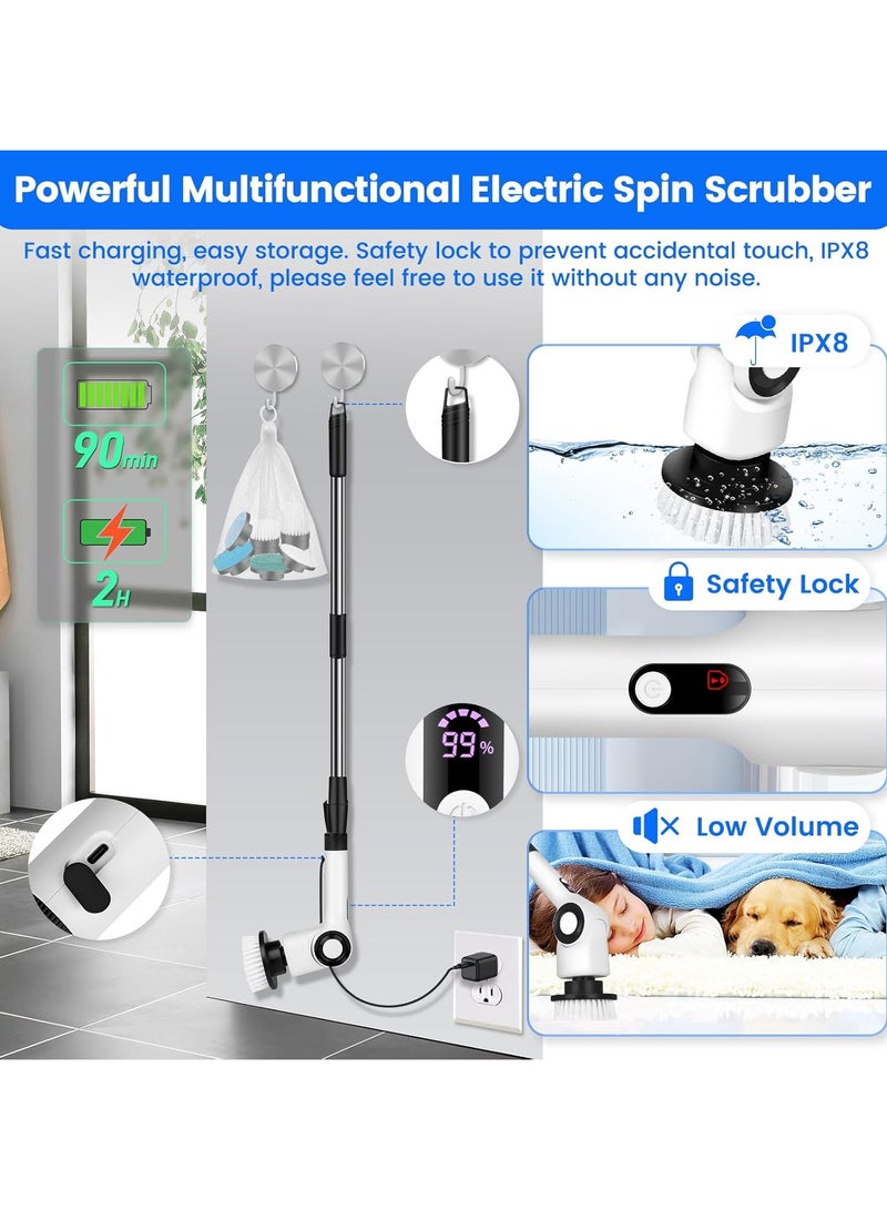 Joshberg Electric Spin Scrubber,Rechargeable Cordless Shower Scrubber Cleaning Brush with 7 Replaceable Brush Heads, IPX7 Bathroom Scrubber with Extension Handle,Electric Cleaning Brush for Cleaning Tile, Sink, Window, Floor, Tub, Car - Image 3