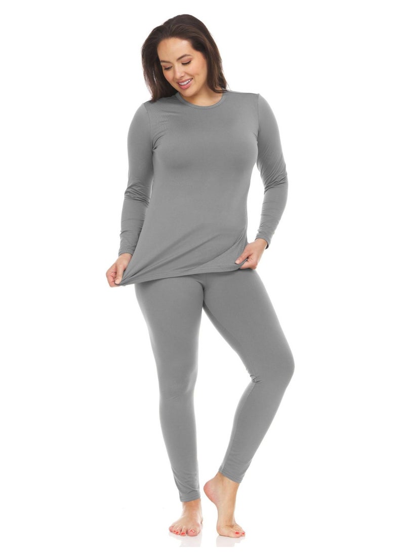 Women's Thermal Underwear Set Long Johns Women's Soft Thermal Underwear Base Pajamas Set Cold Weather - Deep Grey - Image 1