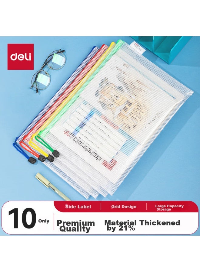 Deli A4 Transparent File Folders For First Grade Elementary School Students, Subject Classification Grid Zipper Pockets, Single Color Random P05654 - Image 1