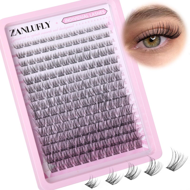 zanlufly Lash CLusters Wispy Eyelash Clusters Natural Lash Extensions C-Curly zanlufly Individual Lashes DIY Eyelash Extensions at Home Mix Length Cluster Lashes (180Pcs,8-16MM) - Image 1