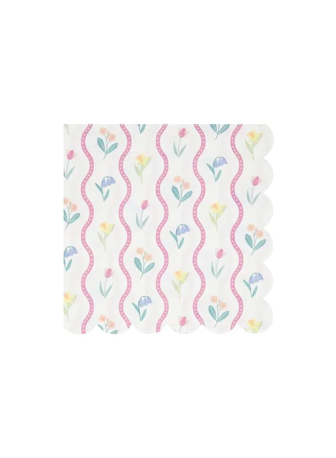 Meri Meri  Bloomsbury Floral Pattern Large Napkins - Pack of 16, 3-Ply Paper Napkins with 4 Soft Pastel Floral Designs, Stylish Party Tableware for Garden Parties, Baby Showers & Celebrations  | Best Price UAE