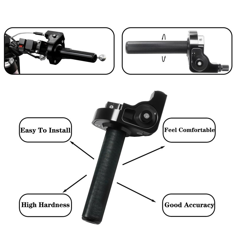 JXPANG Motorcycle Throttle Grip 7/8" 22mm CNC Aluminum Quick Twister with Throttle Cable for KLX CR CRF EXC XR CRF50 CRF230 50 110 125 230 250 Dirt Pit Bike Motocross Motorbike Quad ATV (Style-B-Black) - Image 3