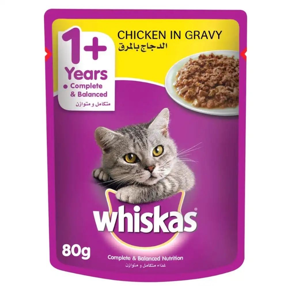 Whiskas Chicken in Gravy, Wet Cat Food Pouch for 1+ Years Adult Cats- 80 gm