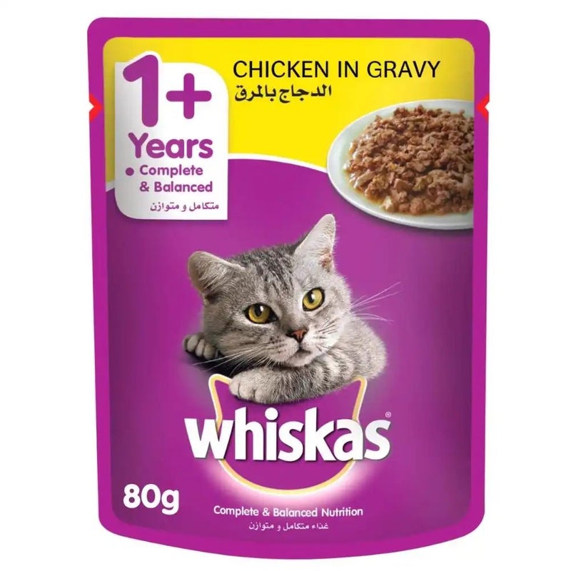 Whiskas Chicken in Gravy, Wet Cat Food Pouch for 1+ Years Adult Cats- 80 gm - Image 1