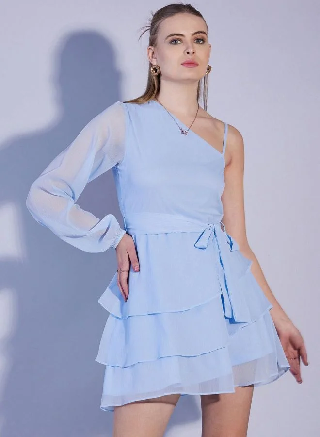 مرفوعة Women Fit and Flared Solid One Shoulder Long Sleeve One Shoulder Dress