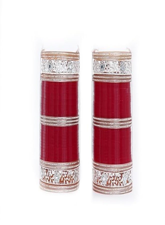 BANGLESKART مجموعة أساور الزفاف النسائية من BANGLESKART Dulhan Maroon Punjabi Chuda للسيدات (2.2) - Image 4