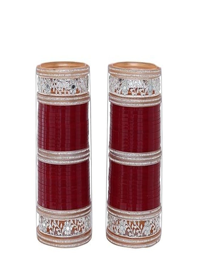 BANGLESKART مجموعة أساور الزفاف النسائية من BANGLESKART Dulhan Maroon Punjabi Chuda للسيدات (2.2) - Image 3
