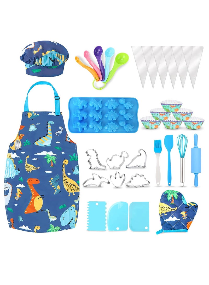 CALL PLAY Kids Baking Set with Dinosaur Apron and Chef Hat, Cooking Chef Set Baking Supplies Dress Up Role Play Toys Gift for 3-8 Years Old  - Image 1