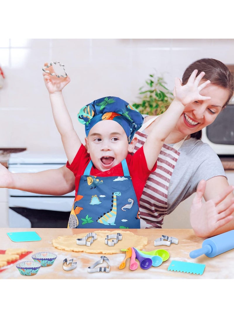 CALL PLAY Kids Baking Set with Dinosaur Apron and Chef Hat, Cooking Chef Set Baking Supplies Dress Up Role Play Toys Gift for 3-8 Years Old  - Image 3