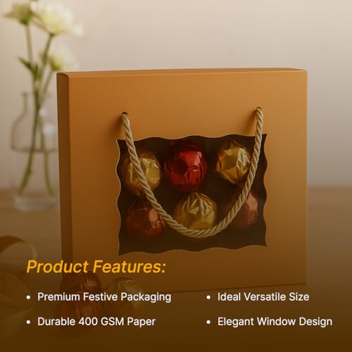 mudrit Hamper Gift Boxes 8x8x4 inches, Gift Bag with Handles, Premium Packaging for Party Favors, Weddings, Birthday, Festive Gifting - Image 4