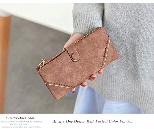 Bird&Fish Women wallet Vegan Leather wallet for women Bifold Clutch Large Capacity Card Organizer Buckle Long Purse for Girls Candy Color(Coffee) … - Image 5
