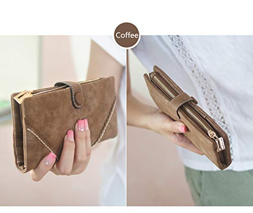 Bird&Fish Women wallet Vegan Leather wallet for women Bifold Clutch Large Capacity Card Organizer Buckle Long Purse for Girls Candy Color(Coffee) … - Image 4