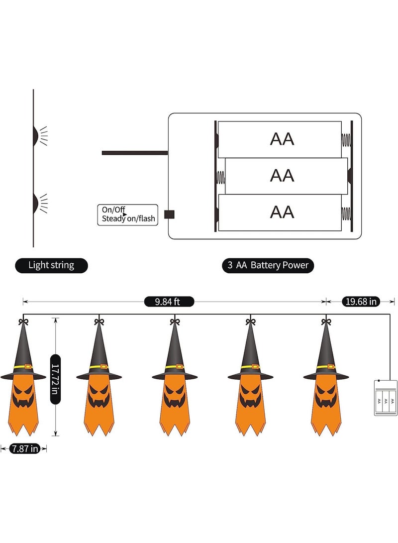 AUTOYSUR Halloween Decorations Outdoor, Glowing Ghost Witch Hat String Lights Decor Outside, Long Life & High Light, Indoor Halloween Lights for Porch and Courtyard Tree Decorations(5-Pack) - Image 5