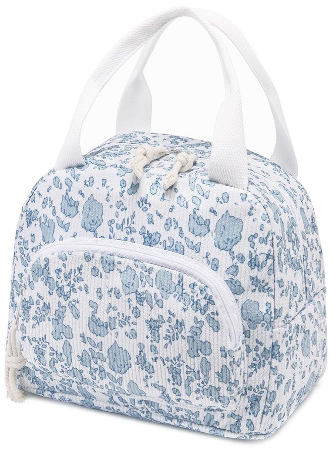 OYLOLA Lunch Bag Women Lunch Box for Women Adult Cute Insulated Lunch Bag Small Cooler Lunch Tote Bags for Work Picnic School (Blue-Floral) - Image 1