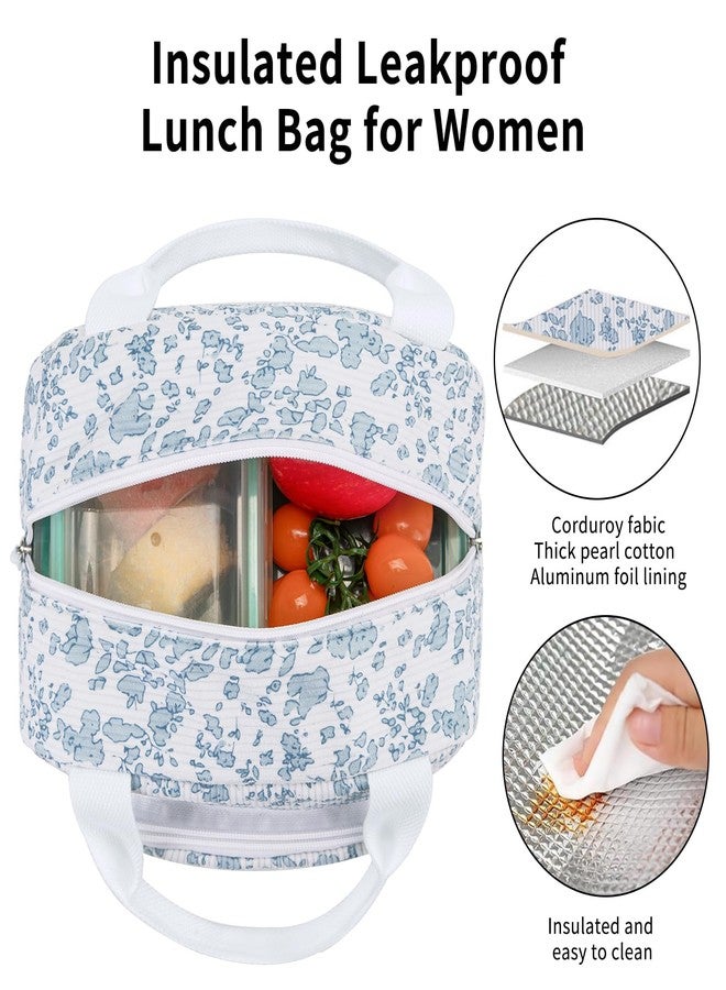 OYLOLA Lunch Bag Women Lunch Box for Women Adult Cute Insulated Lunch Bag Small Cooler Lunch Tote Bags for Work Picnic School (Blue-Floral) - Image 5