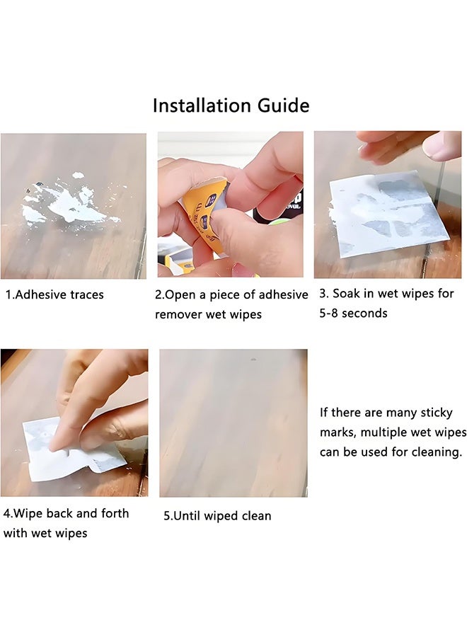 مزيل لاصق، مناديل تنظيف - 60 منديل - يزيل بقايا المواد اللاصقة بأمان، ويزيل الملصقات، وملصقات السيارات، وأقلام التلوين، وعصارة الأشجار، والعلكة، وشريط التغطية، وأقلام التحديد، والغراء، والشارات بسرعة. - Image 3