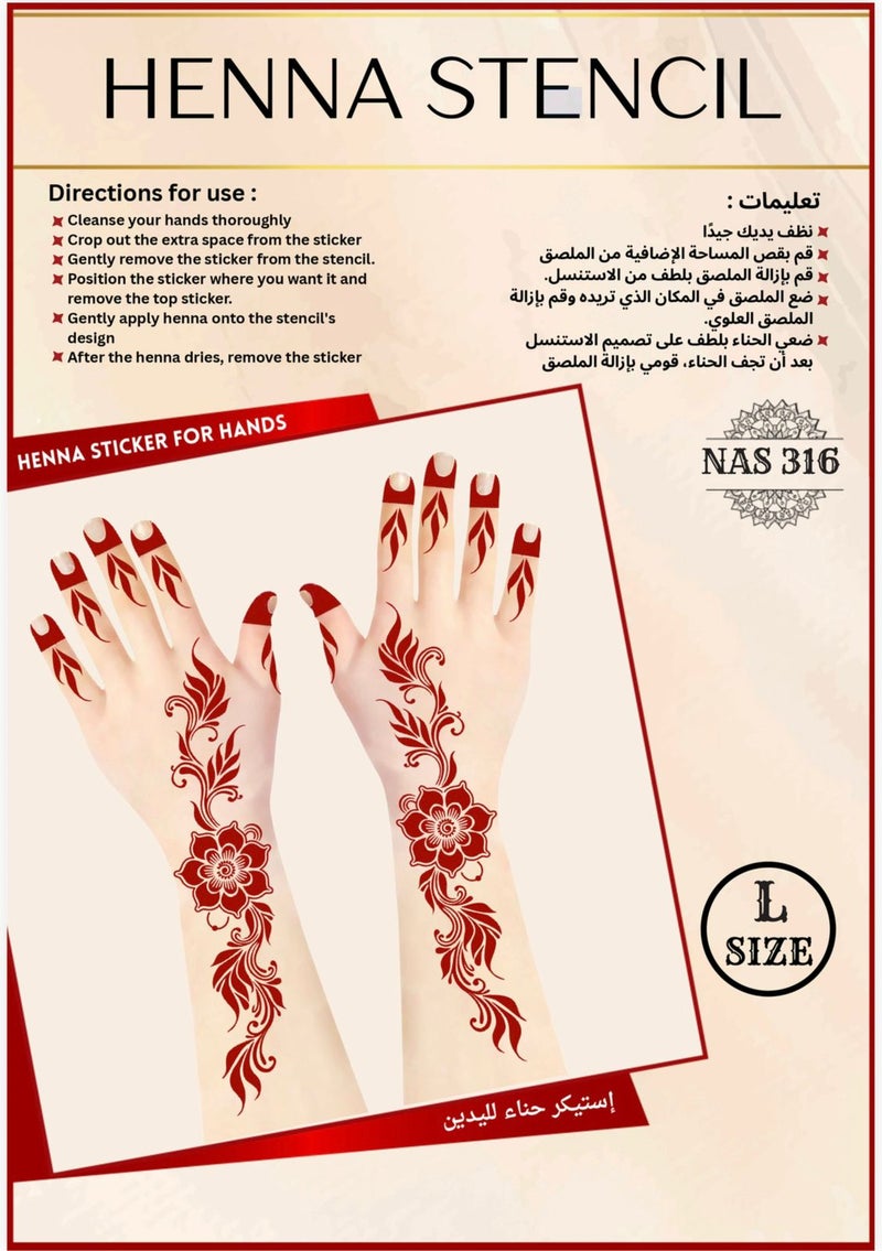 Henna Stencil Set for Both Hands, 3PC COMBO – Reusable Mehndi Design Stickers for Hands NAS316