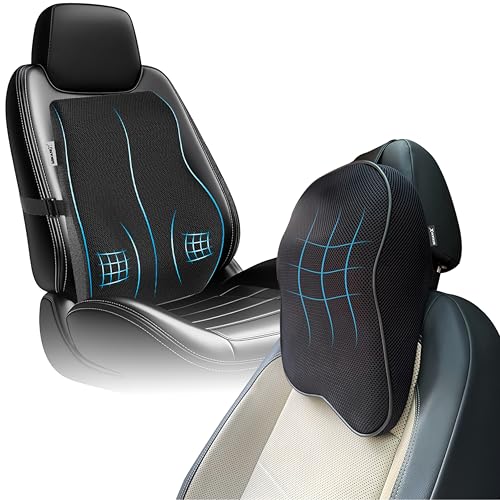 OBEROI'S TRADERS 2 YEARS WARRANTY Car Neck Rest Pillow & Orthopedic Back Lumbar Support Combo for Car Seat & Office Chair to Relief Neck & Back Pain, Spine Alignment and Posture Correction (Pack of 2) - Image 1