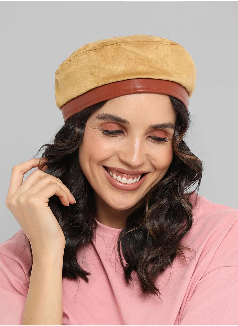 Haute Sauce Contrast Texture Beret Hat - Beige & Brown