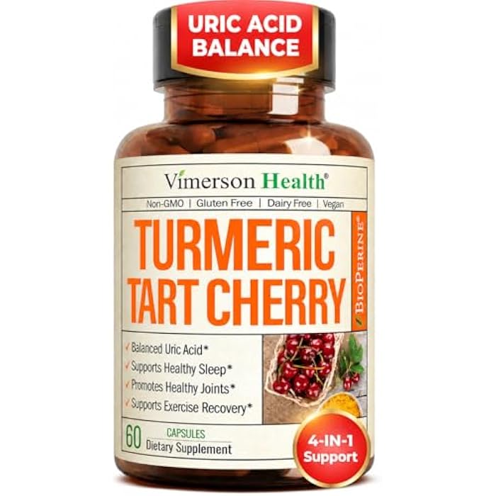 Vimerson Health Tart Cherry Capsules – Turmeric Curcumin Supplement with Tart Cherry Extract & Celery Seed Extract – Turmeric Curcumin with Black Pepper for Uric Acid Balance, Joint Health & Sleep Aid - 60 Count - Image 1