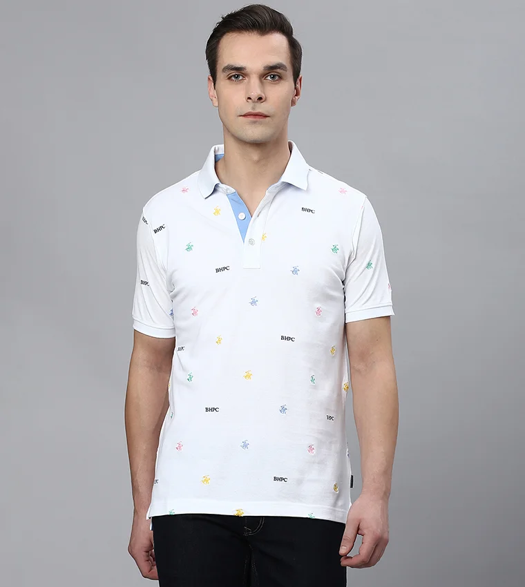 بيفرلي هيلز بولو كلوب تيشيرت بولو رجالي بياقة وأكمام قصيرة وطبعة شعار نادي بيفرلي هيلز بولو