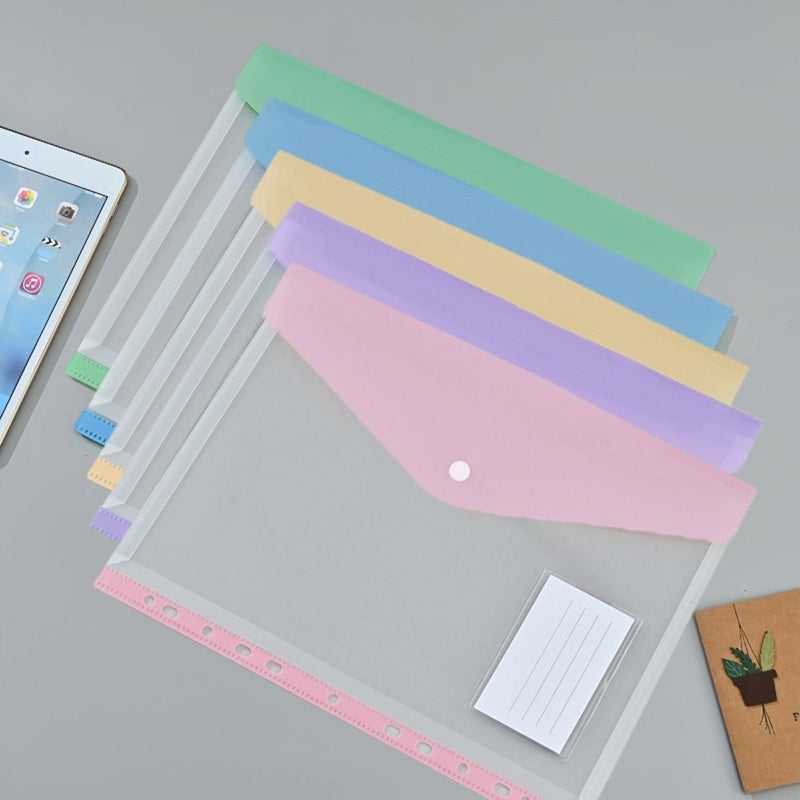 5 Pack Horizontal Random Colors A4 PP Plastic 11 Ring Binder Organizer With Button Closure Label Pockets - Image 5