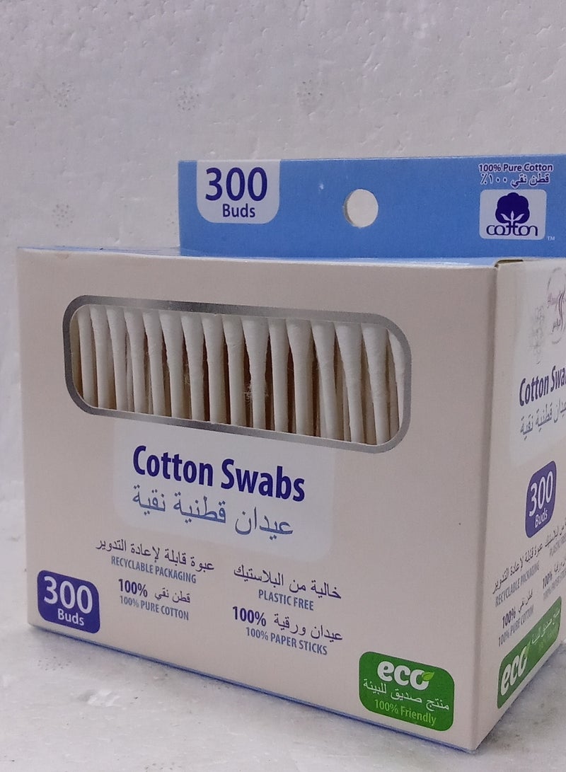 أعواد قطنية نقية بلاستيكية 300 أعواد