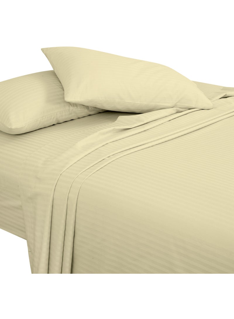Bliss Casa 2 Pieces 1cm Stripe Bed Sheets Twin (100x200+30 cm) - Soft Satin Sheet Set with Pillowcases - Deep Pocket, Hotel Collection, Luxury Bedding Set include 1 fitted Sheet, 1 Pillowcase -Camel - Image 1
