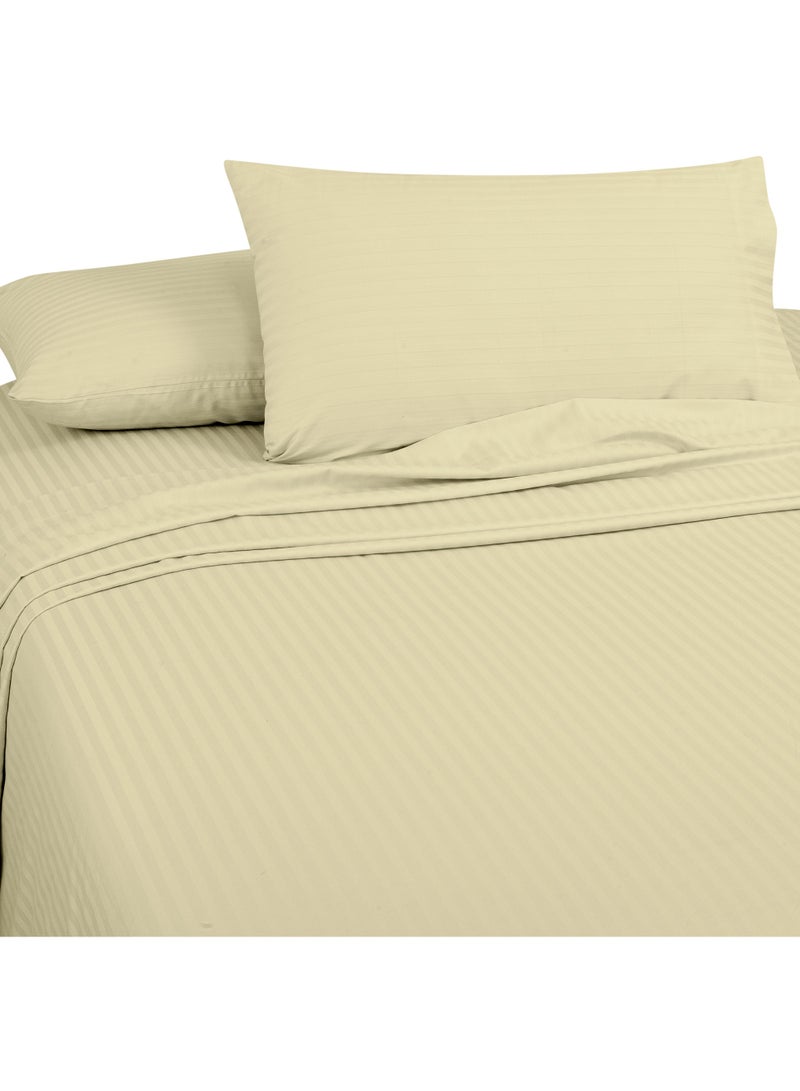Bliss Casa 2 Pieces 1cm Stripe Bed Sheets Twin (100x200+30 cm) - Soft Satin Sheet Set with Pillowcases - Deep Pocket, Hotel Collection, Luxury Bedding Set include 1 fitted Sheet, 1 Pillowcase -Camel - Image 2