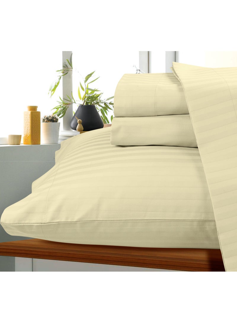 Bliss Casa 2 Pieces 1cm Stripe Bed Sheets Twin (100x200+30 cm) - Soft Satin Sheet Set with Pillowcases - Deep Pocket, Hotel Collection, Luxury Bedding Set include 1 fitted Sheet, 1 Pillowcase -Camel - Image 4