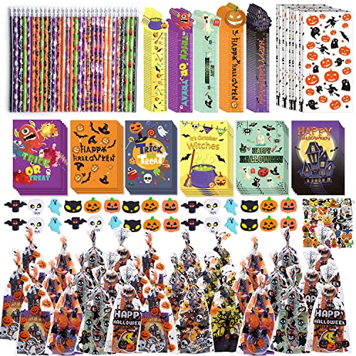 WOONOO 200PCS Halloween Party Favors for Kids Stationery Set 30 PACK Assorted Halloween Goodie Bag Stuffers Bulk Halloween Treats Bags for Trick or Treat Pencils Erasers Rulers - Image 1